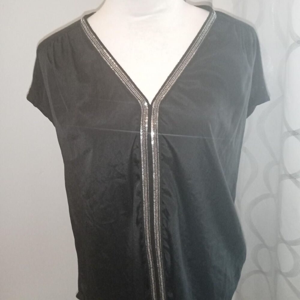 Rock-and-republic Women's Black And Silver V Neck Blouse Size L